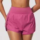 Strawberry Pink Women's Running Yoga Fitness Pocket Workout Shorts Layered