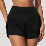 Jet Black Women's Running Yoga Fitness Pocket Workout Shorts Layered