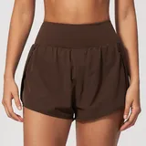 Espresso Black Women's Running Yoga Fitness Pocket Workout Shorts Layered