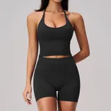 PS2557-2 · Jet Black Jet Black Women's Yoga Set Backless Running 2 Piece Seamless