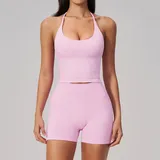 Sakra Pink Women's Yoga Set Backless Running 2 Piece Seamless