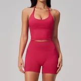 Vivid Red Women's Yoga Set Backless Running 2 Piece Seamless