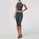 PS2567-1 · Pencil Grey Pencil Grey Women's Fitted Slimming Yoga Activewear Set Capri Length