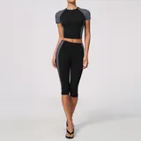 PS2567-2 · Jet Black Jet Black Women's Fitted Slimming Yoga Activewear Set Capri Length