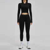 Jet Black Women's Supportive Running Yoga Set 3 Piece Fitted
