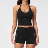 PS3588-2 · Jet Black Jet Black Women's Yoga Activewear Set Halter Neck Backless Fitted