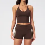 PS3588-3 · Espresso Black Espresso Black Women's Yoga Activewear Set Halter Neck Backless Fitted