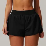 Jet Black Women's Layered Running Pocket Workout Shorts Bare Feel