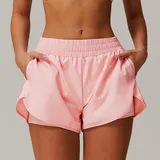 Peach Pink Women's Layered Running Pocket Workout Shorts Bare Feel