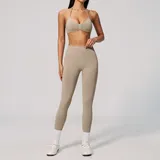 Light Khaki Women's Seamless Training Fitness Yoga Activewear Set Backless
