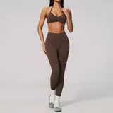 PS4535-3 · Red Brown Red Brown Women's Seamless Training Fitness Yoga Activewear Set Backless