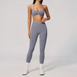 Smoky Blue Women's Seamless Training Fitness Yoga Activewear Set Backless