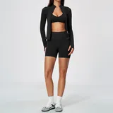 Jet Black Women's Supportive Fitness Yoga Activewear Set 3 Piece