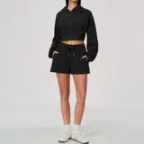 Jet Black Relaxed Fit Women's Yoga Activewear Set 2 Piece