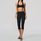 Jet Black Brushed Butt Lifting Women's Yoga Set Capri Length