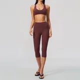 Wine Red Brushed Butt Lifting Women's Yoga Set Capri Length