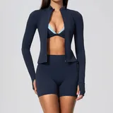 Deep Well Blue Women's Yoga Set Quick Dry Running 3 Piece