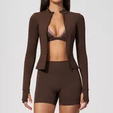 Deep Brown Pink Clash Women's Yoga Set Quick Dry Running 3 Piece