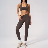 PS7655-3 · Dark Brown Color Dark Brown Color Women's Yoga Set Seamless Fitness Backless Butt Lifting