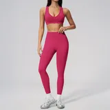 Raspberry Red Women's Yoga Set Seamless Fitness Backless Butt Lifting