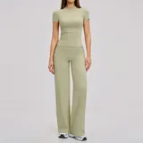 PS8455-1 · Moss Green Moss Green Women's Fitted Running Active Yoga Activewear Set Brushed