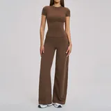 PS8455-3 · Chocolate Brown Chocolate Brown Women's Fitted Running Active Yoga Activewear Set Brushed