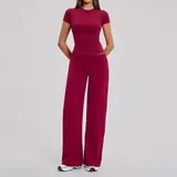 Raspberry Red Women's Fitted Running Active Yoga Activewear Set Brushed