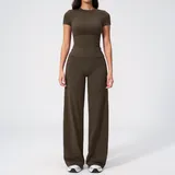 Espresso Black Women's Fitted Running Active Yoga Activewear Set Brushed