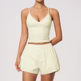 PS9615-1 · Cream Almond Cream Almond Women's Brushed Active Yoga Activewear Set V Neck