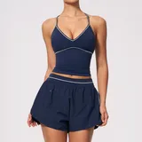 Indigo Blue Women's Brushed Active Yoga Activewear Set V Neck