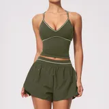 PS9615-3 · Olive Green Olive Green Women's Brushed Active Yoga Activewear Set V Neck