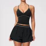 Jet Black Women's Brushed Active Yoga Activewear Set V Neck