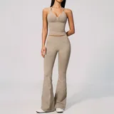 RS4535-1 · Light Khaki Light Khaki Seamless High Stretch Women's Yoga Set Crew Neck