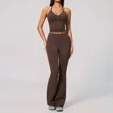 RS4535-3 · Red Brown Red Brown Seamless High Stretch Women's Yoga Set Crew Neck