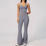 Smoky Blue Seamless High Stretch Women's Yoga Set Crew Neck