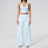 RS5529-5 · Azure Blue Azure Blue Women's Backless Running Yoga Set 2 Piece Slimming