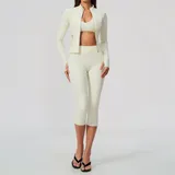 RS5558-1 · Cream White Cream White Women's Zip Up Yoga Set 3 Piece Slimming