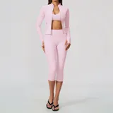 RS5558-3 · Falling Blossom Pink Falling Blossom Pink Women's Zip Up Yoga Set 3 Piece Slimming