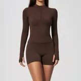Dark Brown Bare Feel Women's Yoga Activewear Set Long Sleeve