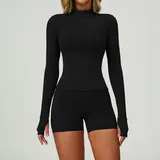 Jet Black Bare Feel Women's Yoga Activewear Set Long Sleeve