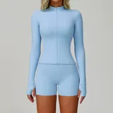 Sky Blue Bare Feel Women's Yoga Activewear Set Long Sleeve