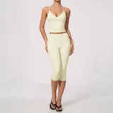 Cream Almond Women's Yoga Activewear Set High Waist Fitness Backless