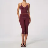 Burgundy Women's Yoga Activewear Set High Waist Fitness Backless