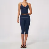 Indigo Blue Women's Yoga Activewear Set High Waist Fitness Backless