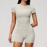 RS9616-1 · Pearl Grey Pearl Grey Women's Fitted Slimming Yoga Activewear Set High Waist