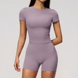 RS9616-4 · Lilac Lilac Women's Fitted Slimming Yoga Activewear Set High Waist