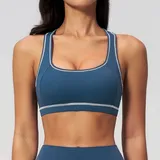 Dark Blue Women's Running Supportive Sports Bra Backless Tank Brushed