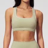 Moss Green Women's Running Supportive Sports Bra Backless Tank Brushed