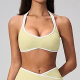 Ivory Yellow Women's Pilates Yoga Supportive Bra Halter Neck Backless
