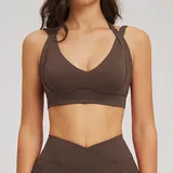Coffee Women's Backless Fitness Supportive Sports Bra Bare Feel